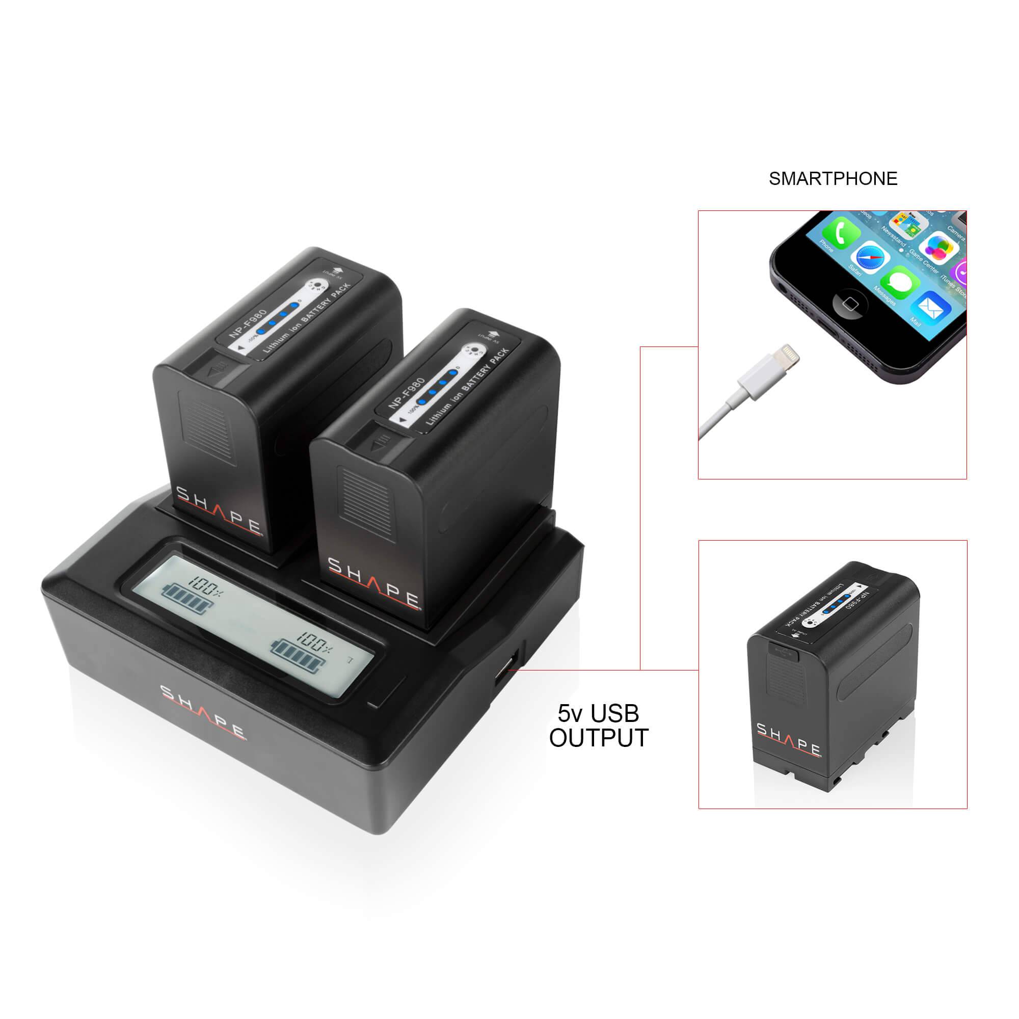 SHAPE NP - F980 Batteries with Dual LCD Charger for Sony - SHAPE wlb