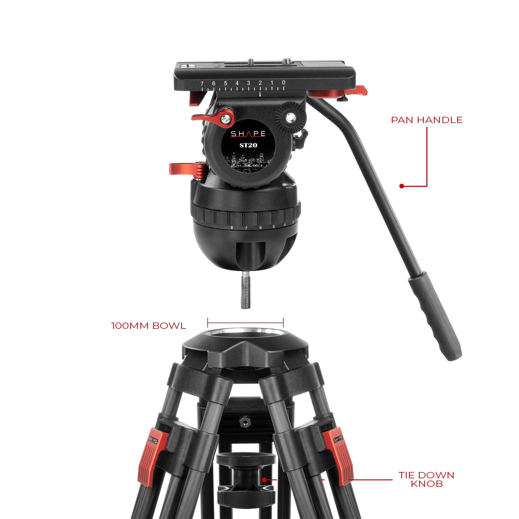 SHAPE Pro Video Tripod 20kg Carbon Fiber Legs & Mid-Level Spreader 100mm Bowl Tripod SHAPE wlb