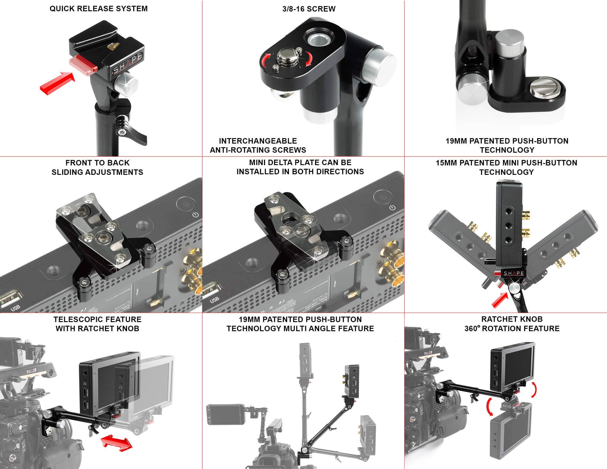 SHAPE Telescopic Push Button Magic Arm with Mini Quick Release Plate Arm SHAPE wlb   